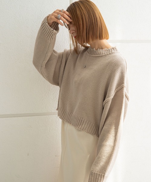 rectangle（レクタングル）の「ダメージクロップドニット（ニット/セーター・レディース・ブラック/ベージュ/オフホワイト/イエロー/ダークブルー/オレンジ/ピンク/ミント/ブルー・FREE）」の4枚目の写真