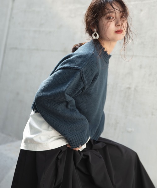 rectangle（レクタングル）の「ダメージクロップドニット（ニット/セーター・レディース・ブラック/ベージュ/オフホワイト/イエロー/ダークブルー/オレンジ/ピンク/ミント/ブルー・FREE）」の6枚目の写真