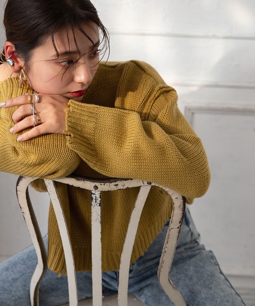 rectangle（レクタングル）の「ダメージクロップドニット（ニット/セーター・レディース・ブラック/ベージュ/オフホワイト/イエロー/ダークブルー/オレンジ/ピンク/ミント/ブルー・FREE）」の7枚目の写真