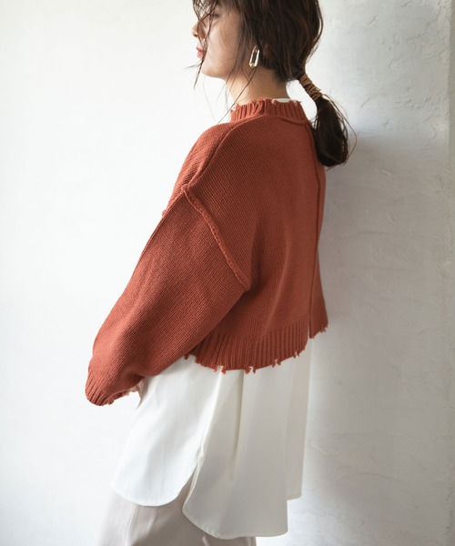 rectangle（レクタングル）の「ダメージクロップドニット（ニット/セーター・レディース・ブラック/ベージュ/オフホワイト/イエロー/ダークブルー/オレンジ/ピンク/ミント/ブルー・FREE）」の9枚目の写真