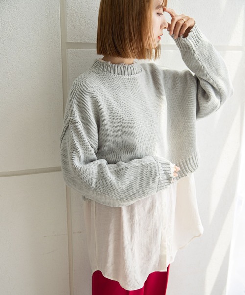 rectangle（レクタングル）の「ダメージクロップドニット（ニット/セーター・レディース・ブラック/ベージュ/オフホワイト/イエロー/ダークブルー/オレンジ/ピンク/ミント/ブルー・FREE）」の5枚目の写真