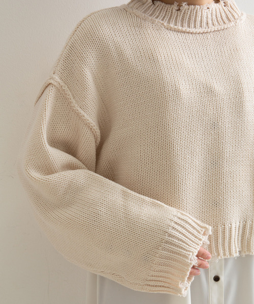 rectangle（レクタングル）の「ダメージクロップドニット（ニット/セーター・レディース・ブラック/ベージュ/オフホワイト/イエロー/ダークブルー/オレンジ/ピンク/ミント/ブルー・FREE）」の12枚目の写真