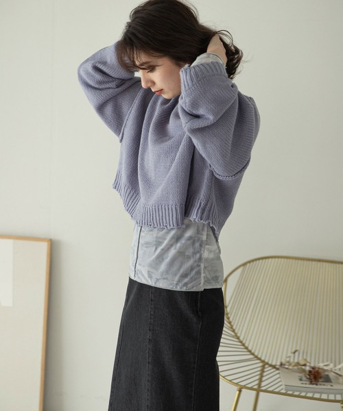 rectangle（レクタングル）の「ダメージクロップドニット（ニット/セーター・レディース・ブラック/ベージュ/オフホワイト/イエロー/ダークブルー/オレンジ/ピンク/ミント/ブルー・FREE）」の21枚目の写真