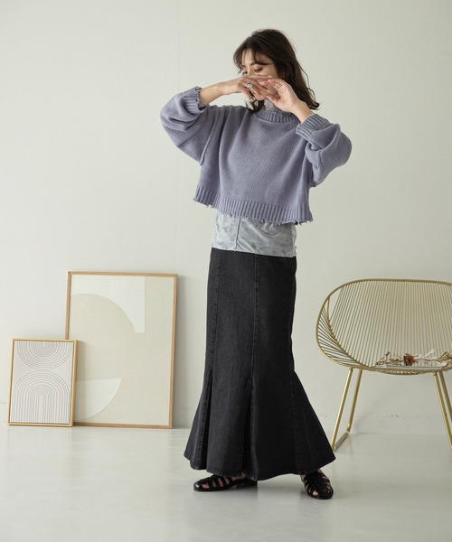 rectangle（レクタングル）の「ダメージクロップドニット（ニット/セーター・レディース・ブラック/ベージュ/オフホワイト/イエロー/ダークブルー/オレンジ/ピンク/ミント/ブルー・FREE）」の22枚目の写真