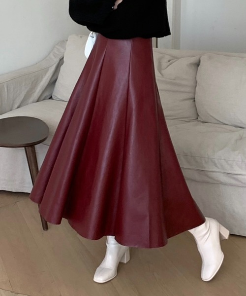 emi+（エミプラス）の「合成皮革/タックロングスカート（スカート・レディース・ブラウン/ブラック/ライトグリーン/ボルドー/モカ/ベージュ・L/S/M）」の18枚目の写真