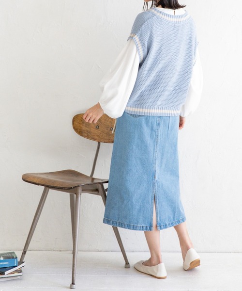 Mysa&Liina(ミーサリーナ)の「ライン入りショートベスト(ベスト・レディース・ベージュ/ネイビー/サックスブルー/ホワイト×ネイビー/ホワイト×パープル・M/L)」の18枚目の写真