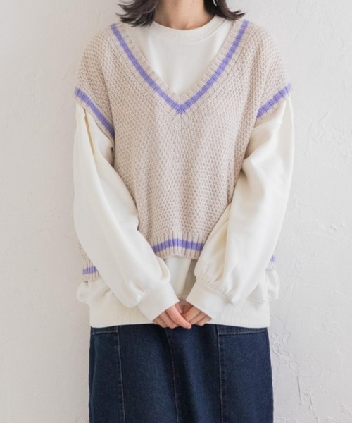 Mysa&Liina(ミーサリーナ)の「ライン入りショートベスト(ベスト・レディース・ベージュ/ネイビー/サックスブルー/ホワイト×ネイビー/ホワイト×パープル・M/L)」の20枚目の写真