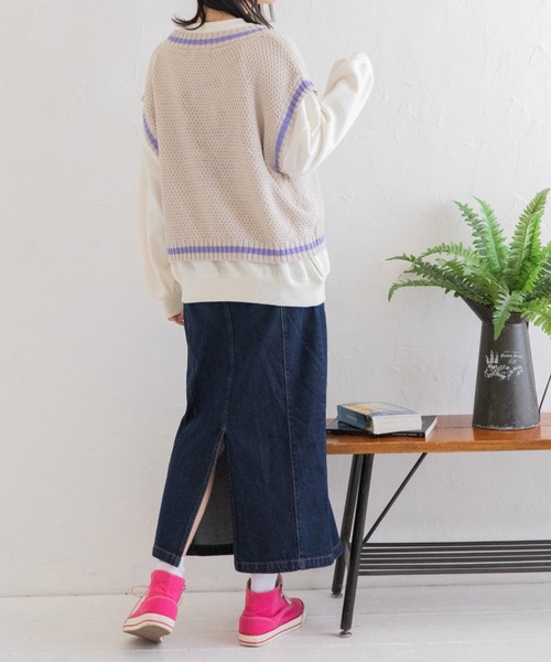 Mysa&Liina(ミーサリーナ)の「ライン入りショートベスト(ベスト・レディース・ベージュ/ネイビー/サックスブルー/ホワイト×ネイビー/ホワイト×パープル・M/L)」の22枚目の写真