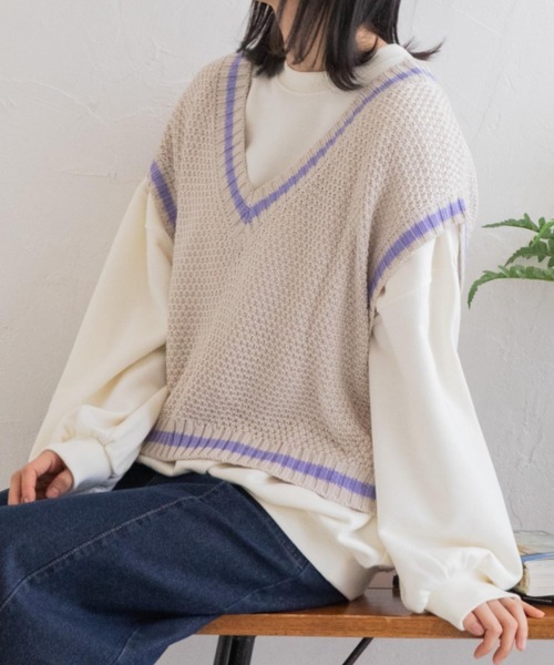 Mysa&Liina(ミーサリーナ)の「ライン入りショートベスト(ベスト・レディース・ベージュ/ネイビー/サックスブルー/ホワイト×ネイビー/ホワイト×パープル・M/L)」の19枚目の写真