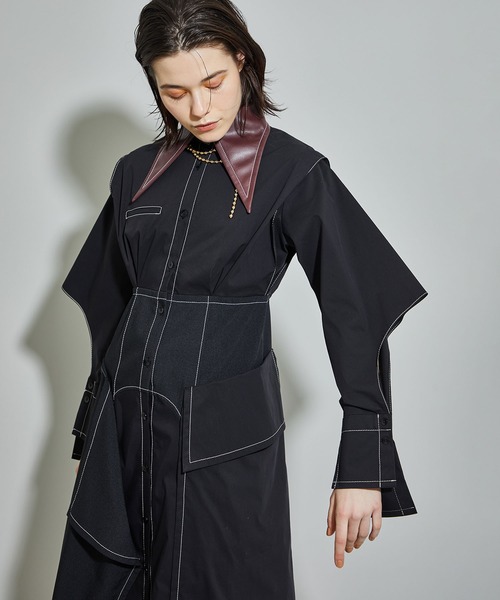 UNITED TOKYO（ユナイテッドトウキョウ）の「リバースパターンシャツワンピース（ワンピース・レディース・ベージュ/ブラック・0）」の17枚目の写真