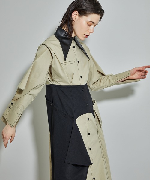 UNITED TOKYO（ユナイテッドトウキョウ）の「リバースパターンシャツワンピース（ワンピース・レディース・ベージュ/ブラック・0）」の8枚目の写真