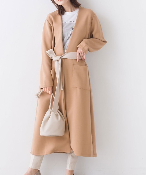 OMNES Another Edition(オムネス アナザーエディション)の「ストレッチダンボールニットガウン コート(ノーカラーコート・レディース・ベージュ/ホワイト系その他/ブルー系その他・FREE)」の11枚目の写真