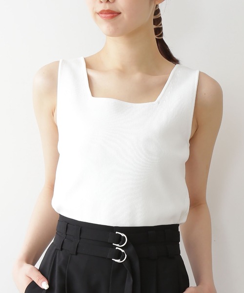 FREE'S MART（フリーズマート）の「◆スクエアネック総針ニットタンク（ニット/セーター・レディース・ホワイト/ブラック/ベージュ/レッド/イエロー・FREE）」の2枚目の写真