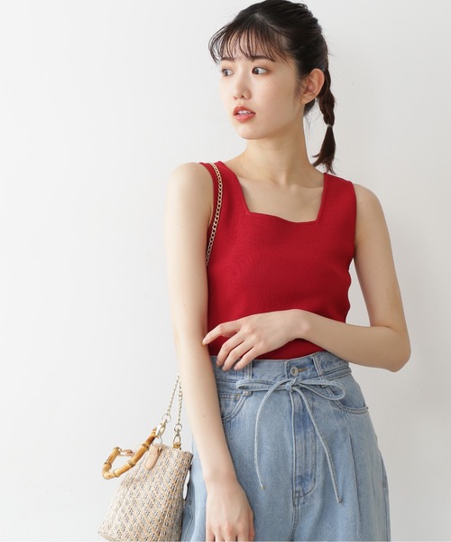 FREE'S MART（フリーズマート）の「◆スクエアネック総針ニットタンク（ニット/セーター・レディース・ホワイト/ブラック/ベージュ/レッド/イエロー・FREE）」の7枚目の写真