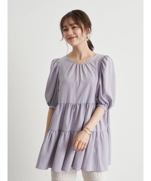 earth music&ecology（アースミュージックアンドエコロジー）の「バックリボンティアードチュニック ＊（Tシャツ/カットソー・レディース・オフホワイト/モカ/ラベンダー・FREE）」の6枚目の写真