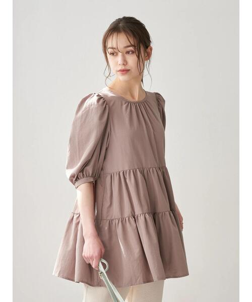 earth music&ecology（アースミュージックアンドエコロジー）の「バックリボンティアードチュニック ＊（Tシャツ/カットソー・レディース・オフホワイト/モカ/ラベンダー・FREE）」の7枚目の写真