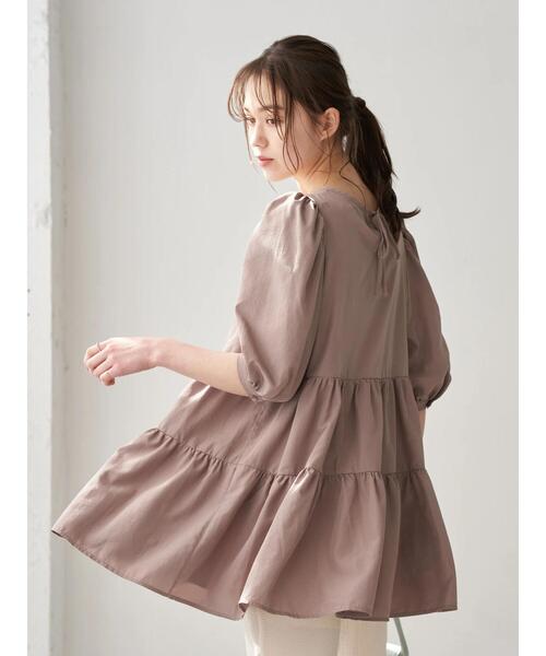 earth music&ecology（アースミュージックアンドエコロジー）の「バックリボンティアードチュニック ＊（Tシャツ/カットソー・レディース・オフホワイト/モカ/ラベンダー・FREE）」の8枚目の写真