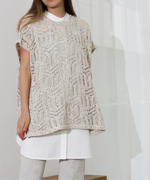 Per sist ence(パーシエンス)の「Per sist ence/パーシエンス テープヤーン 2WAYノースリーブニット(ニット/セーター・レディース・ベージュ/アイボリー/ブラック・FREE)」の3枚目の写真