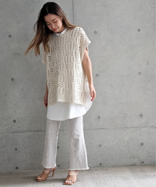 Per sist ence(パーシエンス)の「Per sist ence/パーシエンス テープヤーン 2WAYノースリーブニット(ニット/セーター・レディース・ベージュ/アイボリー/ブラック・FREE)」の8枚目の写真