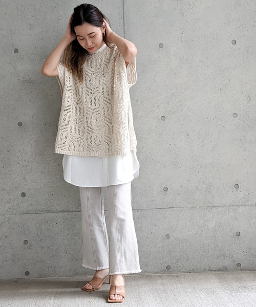 Per sist ence(パーシエンス)の「Per sist ence/パーシエンス テープヤーン 2WAYノースリーブニット(ニット/セーター・レディース・ベージュ/アイボリー/ブラック・FREE)」の9枚目の写真