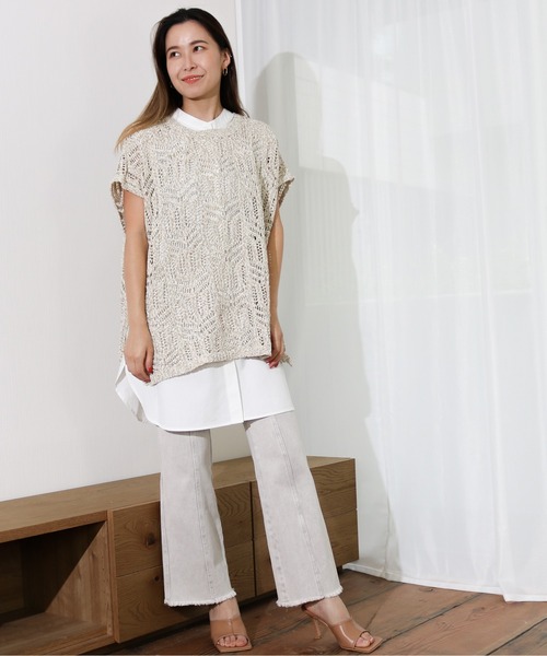 Per sist ence(パーシエンス)の「Per sist ence/パーシエンス テープヤーン 2WAYノースリーブニット(ニット/セーター・レディース・ベージュ/アイボリー/ブラック・FREE)」の21枚目の写真