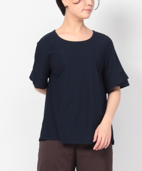 fleur by mint breeze(フルールバイミントブリーズ)の「【M~5L】細リブ フレア カットソー(Tシャツ/カットソー・レディース・ネイビー/ブラウン/ピンク・LL/3L/4L/5L/M/L)」の3枚目の写真