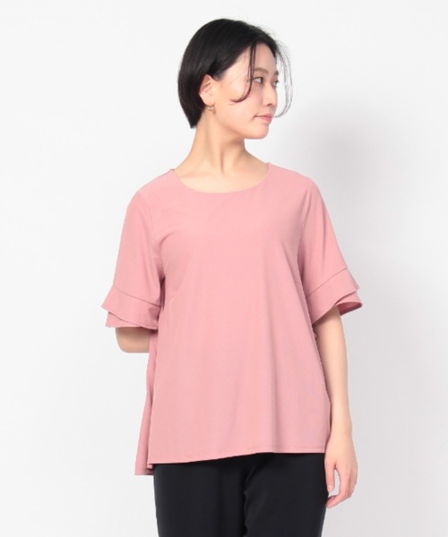 fleur by mint breeze(フルールバイミントブリーズ)の「【M~5L】細リブ フレア カットソー(Tシャツ/カットソー・レディース・ネイビー/ブラウン/ピンク・LL/3L/4L/5L/M/L)」の1枚目の写真