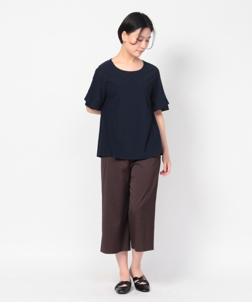 fleur by mint breeze(フルールバイミントブリーズ)の「【M~5L】細リブ フレア カットソー(Tシャツ/カットソー・レディース・ネイビー/ブラウン/ピンク・LL/3L/4L/5L/M/L)」の4枚目の写真