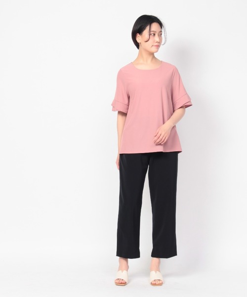 fleur by mint breeze(フルールバイミントブリーズ)の「【M~5L】細リブ フレア カットソー(Tシャツ/カットソー・レディース・ネイビー/ブラウン/ピンク・LL/3L/4L/5L/M/L)」の14枚目の写真