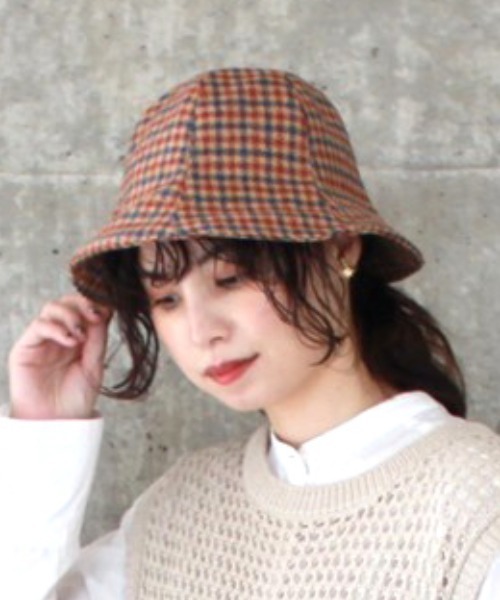 OVERRIDE（オーバーライド）の「OVERRIDE BRITISH TWEED TULIP（ハット・レディース・ブラック/ベージュ/ブラウン/グリーン・M/57.5cm）」の4枚目の写真