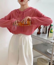 【数量限定販売】フーディビッグカラーシースルーニット