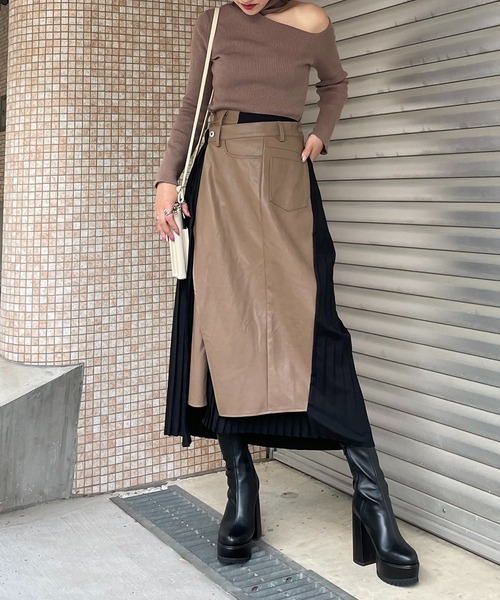 SPIRALGIRL(スパイラルガール)の「サイドプリーツアシメロングスカート(スカート・レディース・カーキ/モカ・SMALL/MEDIUM)」の6枚目の写真