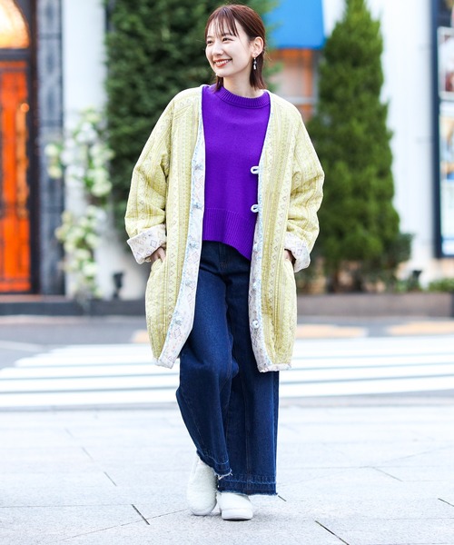 チチカカ(チチカカ)の「エコフレンドリーダイ ベロアキカブロックプリントブルゾン(ノーカラーコート・レディース・オレンジ/ブルー・FREE)」の5枚目の写真