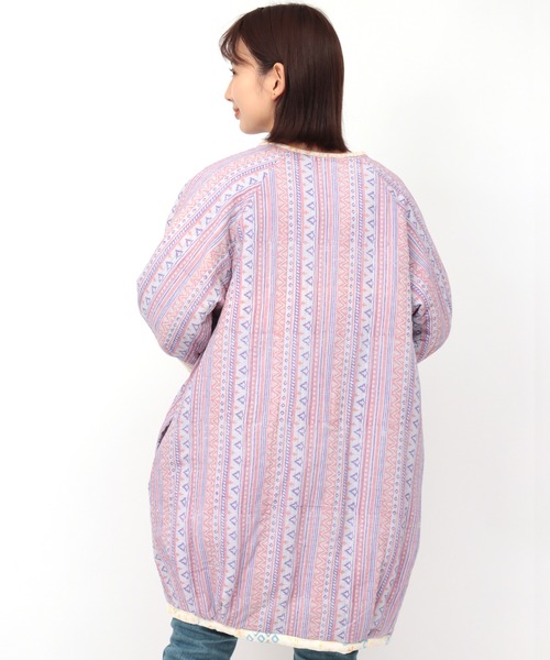 チチカカ(チチカカ)の「エコフレンドリーダイ ベロアキカブロックプリントブルゾン(ノーカラーコート・レディース・オレンジ/ブルー・FREE)」の16枚目の写真