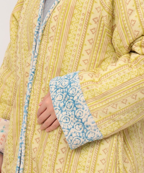 チチカカ(チチカカ)の「エコフレンドリーダイ ベロアキカブロックプリントブルゾン(ノーカラーコート・レディース・オレンジ/ブルー・FREE)」の20枚目の写真