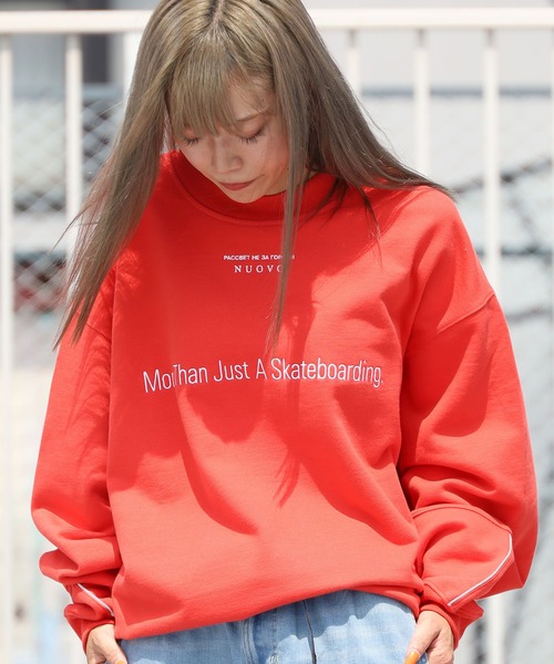 RASSVET / PACCBET（ラスベート）の「PACCBETT/ラスべート MENS COTTON REFLECTIVE SWEATSHIRT スウェット ドロップショルダー トレーナー ビッグシルエット（スウェット・メンズ・ダークグリーン/レッド・XL/M/L）」の5枚目の写真