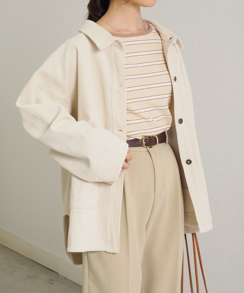 Crisp(クリスプ)の「コーデュロイオーバージャケット(テーラードジャケット・レディース・ブラウン/アイボリー・FREE)」の2枚目の写真