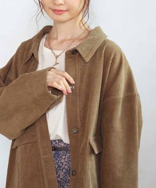 Crisp(クリスプ)の「コーデュロイオーバージャケット(テーラードジャケット・レディース・ブラウン/アイボリー・FREE)」の1枚目の写真