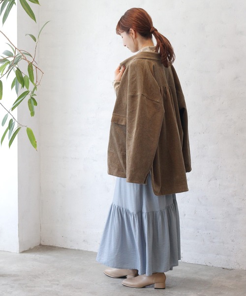 Crisp(クリスプ)の「コーデュロイオーバージャケット(テーラードジャケット・レディース・ブラウン/アイボリー・FREE)」の11枚目の写真