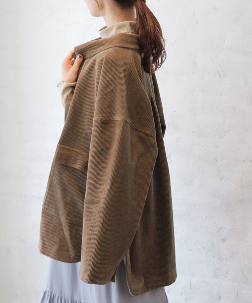Crisp(クリスプ)の「コーデュロイオーバージャケット(テーラードジャケット・レディース・ブラウン/アイボリー・FREE)」の12枚目の写真