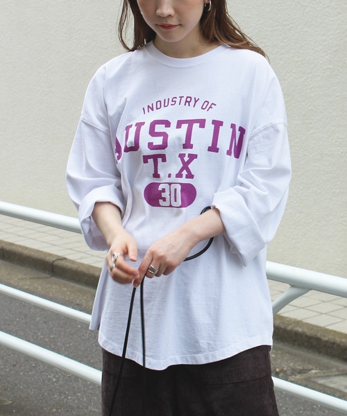 LAVEANGE（ラビアンジェ）の「8分袖カレッジプリントプルオーバー（Tシャツ/カットソー・レディース・ブラック/オフホワイト/グリーン・M/L）」の10枚目の写真