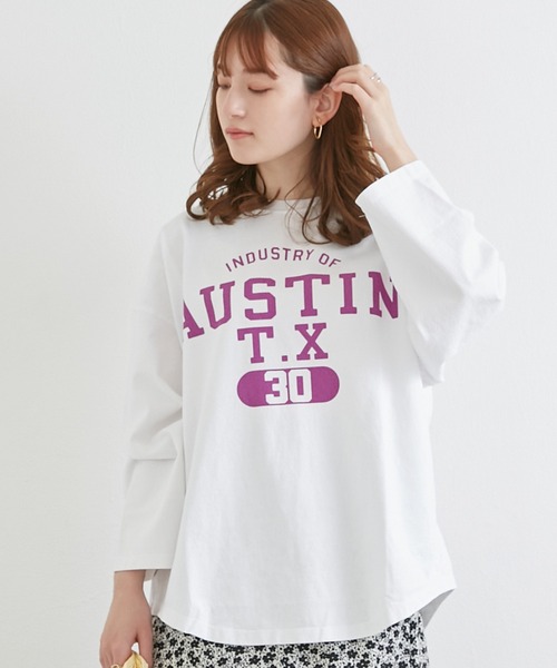 LAVEANGE（ラビアンジェ）の「8分袖カレッジプリントプルオーバー（Tシャツ/カットソー・レディース・ブラック/オフホワイト/グリーン・M/L）」の4枚目の写真