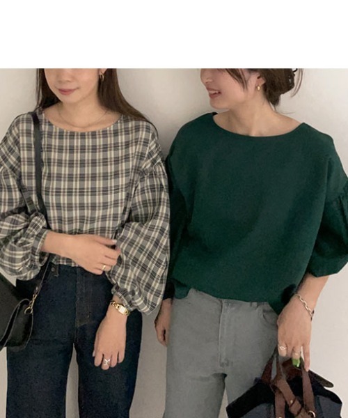 KOBE LETTUCE（コウベレタス）の「バルーンスリーブプルブラウス（シャツ/ブラウス・レディース・ブラック/ブラック系その他/ピンク/ネイビー/オフホワイト/モスグリーン・FREE）」の14枚目の写真