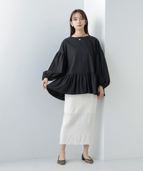 NANO universe（ナノユニバース）の「WEB限定/ペプラム切り替えチュニックブラウス 長袖（シャツ/ブラウス・レディース・ラベンダー/オフホワイト/ブラック・マルチサイズ）」の19枚目の写真