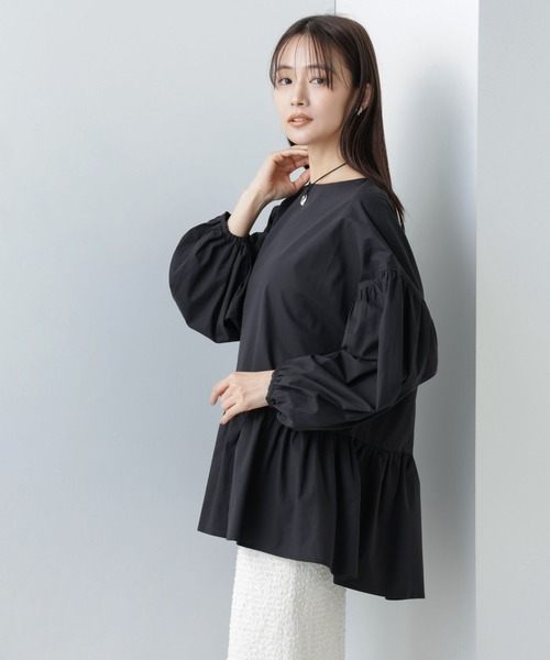 NANO universe（ナノユニバース）の「WEB限定/ペプラム切り替えチュニックブラウス 長袖（シャツ/ブラウス・レディース・ラベンダー/オフホワイト/ブラック・マルチサイズ）」の13枚目の写真