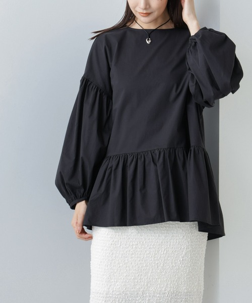 NANO universe（ナノユニバース）の「WEB限定/ペプラム切り替えチュニックブラウス 長袖（シャツ/ブラウス・レディース・ラベンダー/オフホワイト/ブラック・マルチサイズ）」の17枚目の写真