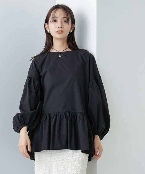 NANO universe（ナノユニバース）の「WEB限定/ペプラム切り替えチュニックブラウス 長袖（シャツ/ブラウス・レディース・ラベンダー/オフホワイト/ブラック・マルチサイズ）」の15枚目の写真