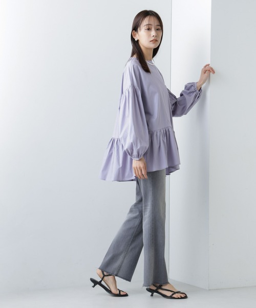NANO universe（ナノユニバース）の「WEB限定/ペプラム切り替えチュニックブラウス 長袖（シャツ/ブラウス・レディース・ラベンダー/オフホワイト/ブラック・マルチサイズ）」の22枚目の写真