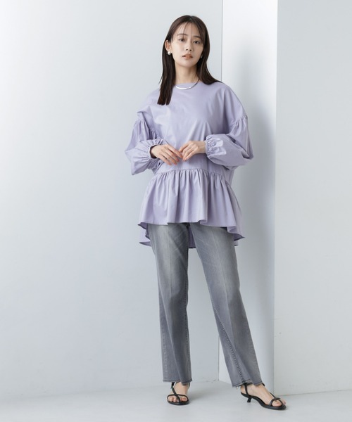 NANO universe（ナノユニバース）の「WEB限定/ペプラム切り替えチュニックブラウス 長袖（シャツ/ブラウス・レディース・ラベンダー/オフホワイト/ブラック・マルチサイズ）」の18枚目の写真