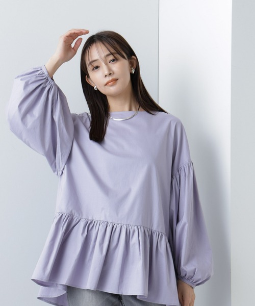 NANO universe（ナノユニバース）の「WEB限定/ペプラム切り替えチュニックブラウス 長袖（シャツ/ブラウス・レディース・ラベンダー/オフホワイト/ブラック・マルチサイズ）」の11枚目の写真